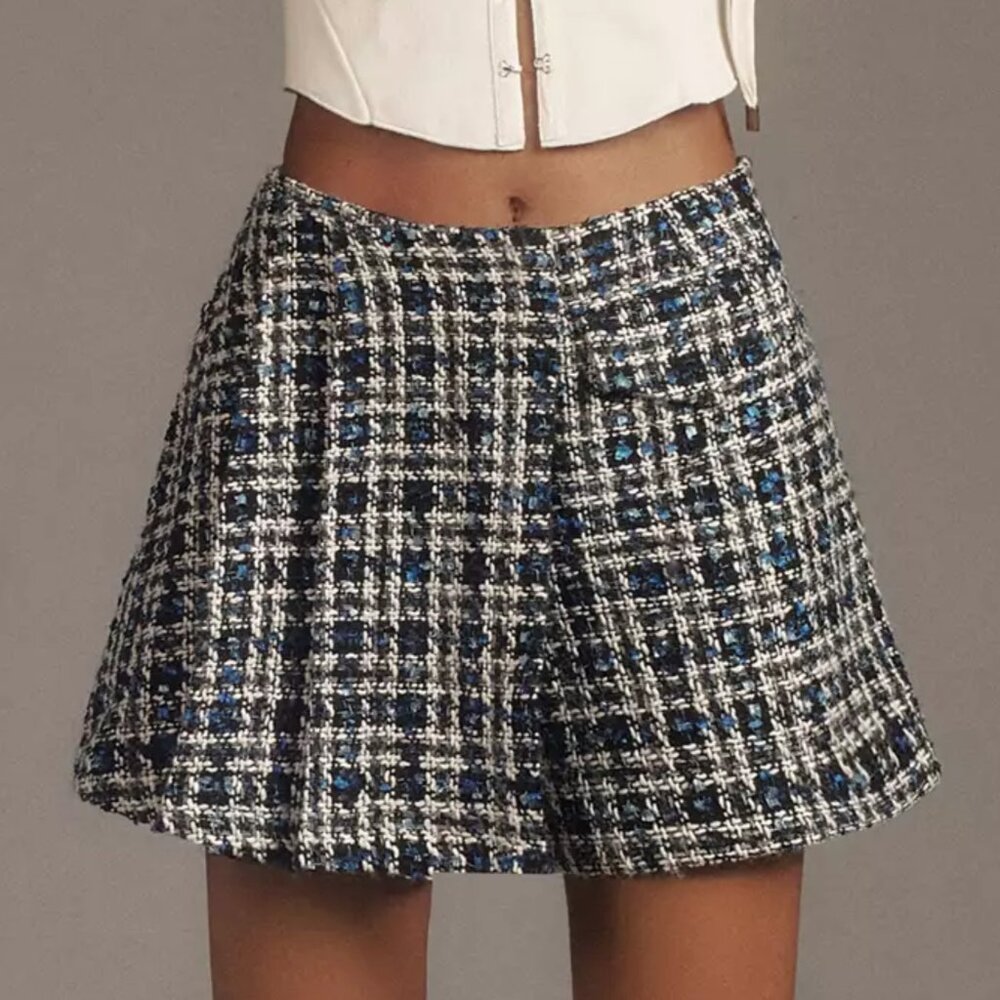 Anthropologie Ollari Lily Tweed Skort, Size M, Blue tweed, NWT